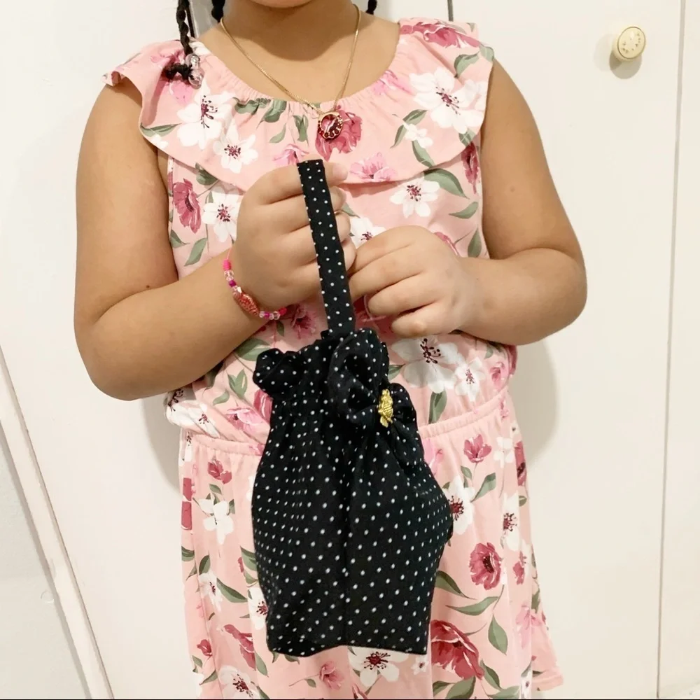 Girls set Black polka dots Tote Bag with Hair bow - Picture 4 of 9